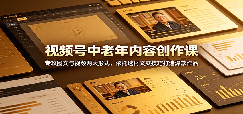 视频号中老年内容创作课：专攻图文与视频两大形式，依托选材文案技巧打造爆款作品-亿起创业网-副业兼职月入过万-自媒体、引流推广、网赚项目、短视频、技术教程等创业项目资源