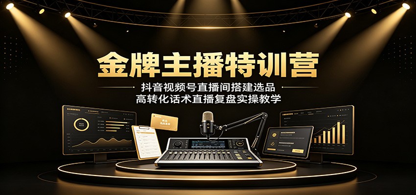 金牌主播特训营：抖音视频号直播间搭建选品，高转化话术直播复盘实操教学-亿起创业网-副业兼职月入过万-自媒体、引流推广、网赚项目、短视频、技术教程等创业项目资源