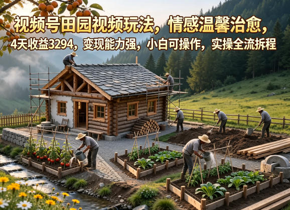 视频号田园视频玩法,情感温馨治愈,4天收益3294,变现能力强,小白可操作,实操全流程拆解-亿起创业网-副业兼职月入过万-自媒体、引流推广、网赚项目、短视频、技术教程等创业项目资源