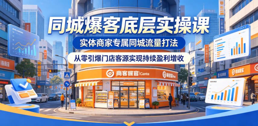 同城爆客底层实操课，实体商家专属同城流量打法，从零引爆门店客源实现持续盈利增收-亿起创业网-副业兼职月入过万-自媒体、引流推广、网赚项目、短视频、技术教程等创业项目资源