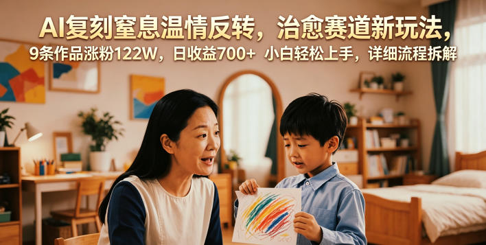AI复刻窒息温情反转，治愈赛道新玩法，9条作品涨粉122W，日收益700+ 小白轻松上手，详细流程拆解-亿起创业网-副业兼职月入过万-自媒体、引流推广、网赚项目、短视频、技术教程等创业项目资源