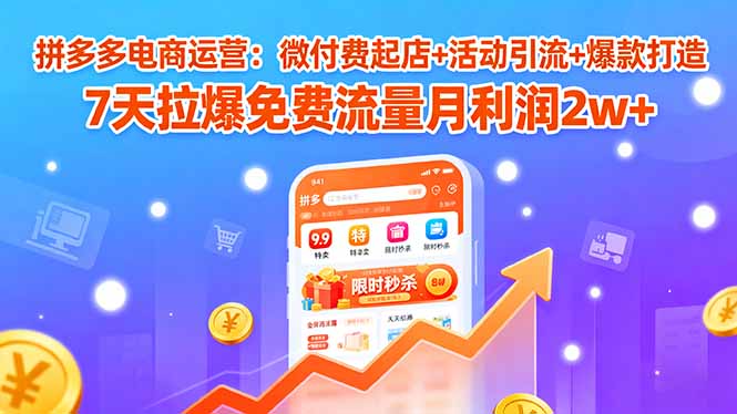 拼多多电商运营：微付费起店+活动引流+爆款打造 7天拉爆免费流量月利润2w+-亿佰盟网