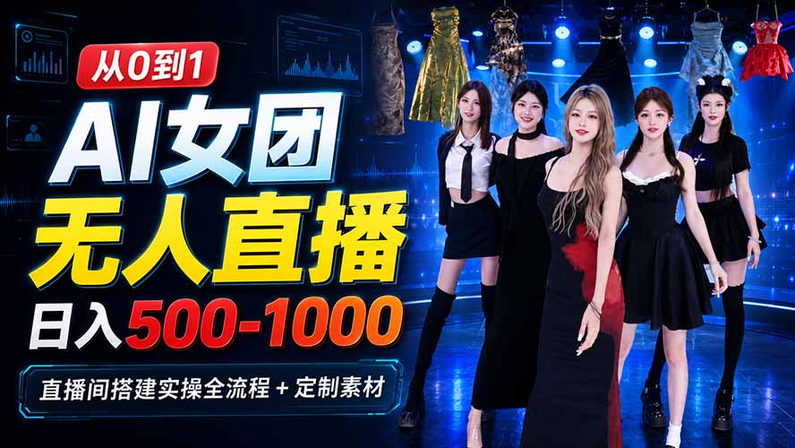 AI 女团无人直播，躺入500-1000每天，直播间搭建实操全流程+定制素材-亿起创业网-副业兼职月入过万-自媒体、引流推广、网赚项目、短视频、技术教程等创业项目资源