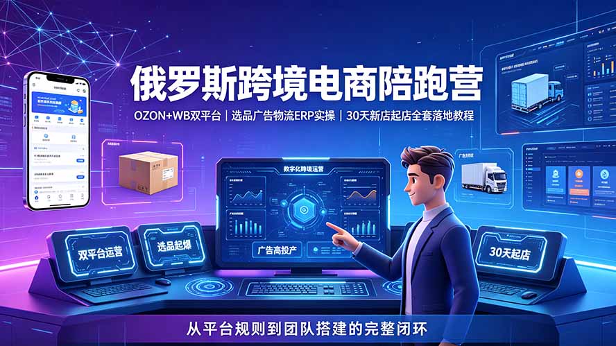 2026俄罗斯跨境电商陪跑营：OZON+WB双平台｜选品广告物流ERP实操｜30天新店起店全套落地教程-亿起创业网-副业兼职月入过万-自媒体、引流推广、网赚项目、短视频、技术教程等创业项目资源