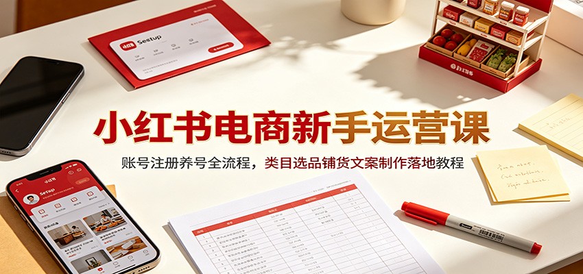 小红书电商新手运营课：账号注册养号全流程，类目选品铺货文案制作落地教程-亿起创业网-副业兼职月入过万-自媒体、引流推广、网赚项目、短视频、技术教程等创业项目资源