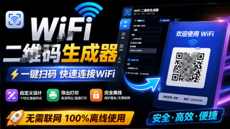 完全离线使用！WiFi二维码生成器，一键扫码快速连接WiFi，支持自定义风格导出WiFi二维码生成器-亿起创业网-副业兼职月入过万-自媒体、引流推广、网赚项目、短视频、技术教程等创业项目资源