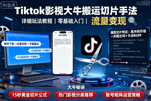 Tiktok影视大牛搬运切片手法，详细玩法教程-亿佰盟网