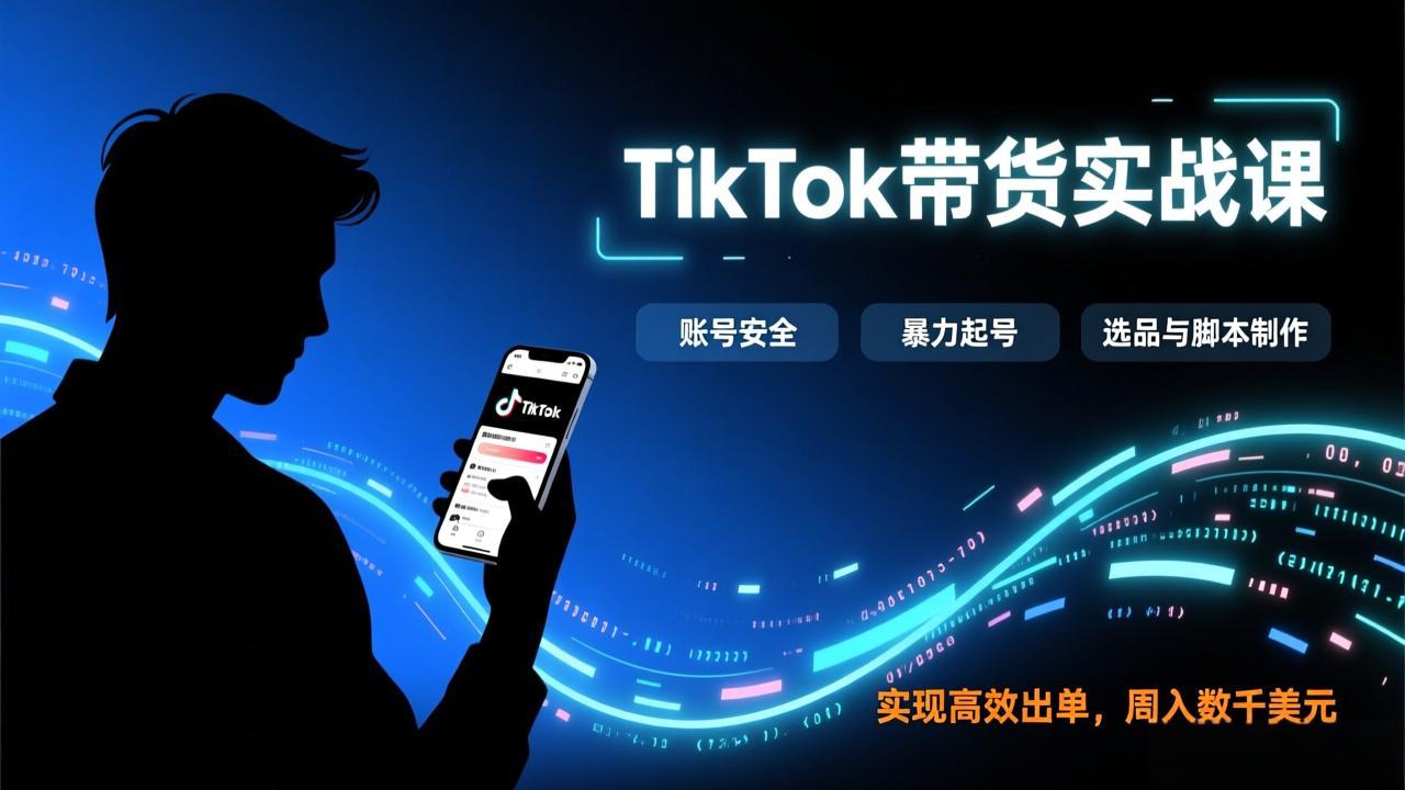 TikTok带货实战课，涵盖账号安全、暴力起号、选品与脚本制作，实现高效出单，周入数千美元-亿佰盟网