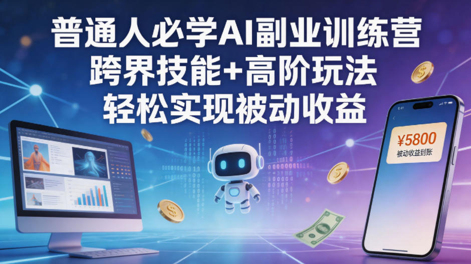 普通人必学AI副业训练营跨界技能+高阶玩法轻松实现被动收益-亿起创业网-副业兼职月入过万-自媒体、引流推广、网赚项目、短视频、技术教程等创业项目资源