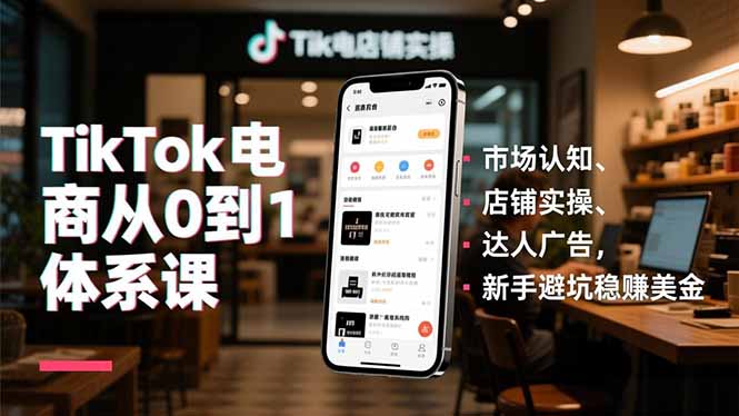 TikTok电商从0到1体系课，市场认知、店铺实操、达人广告，新手避坑稳赚美金-亿佰盟网