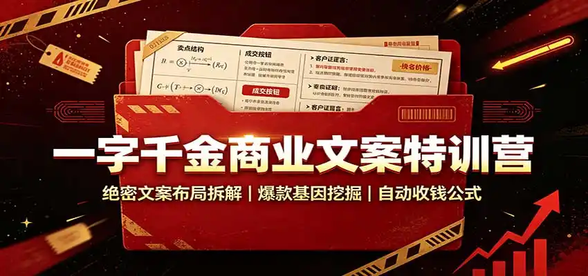 一字千金商业文案特训营：绝密文案布局拆解，爆款基因挖掘，自动收钱公式-亿起创业网-副业兼职月入过万-自媒体、引流推广、网赚项目、短视频、技术教程等创业项目资源