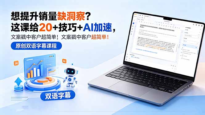 想提升销量缺洞察？这课给 20 + 技巧 + AI 加速，文案戳中客户超简单！【原创双语字幕】-亿起创业网-副业兼职月入过万-自媒体、引流推广、网赚项目、短视频、技术教程等创业项目资源