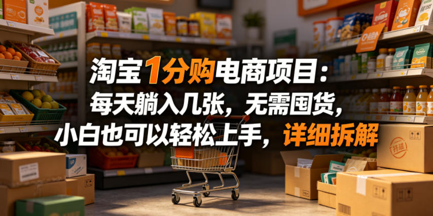 淘宝1分购电商项目：每天躺入几张，无需囤货，小白也可以轻松上手，详细拆解-亿起创业网-副业兼职月入过万-自媒体、引流推广、网赚项目、短视频、技术教程等创业项目资源