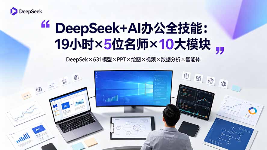 DeepSeek+AI办公全技能:19小时×5位名师×10大模块,DeepSeek×631模型×PPT×绘图×视频×数据分析×智能体-亿起创业网-副业兼职月入过万-自媒体、引流推广、网赚项目、短视频、技术教程等创业项目资源