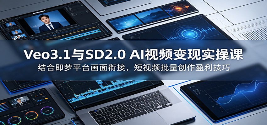 Veo3.1与SD2.0 AI视频变现实操课课：结合即梦平台画面衔接，短视频批量创作盈利技巧-亿起创业网-副业兼职月入过万-自媒体、引流推广、网赚项目、短视频、技术教程等创业项目资源