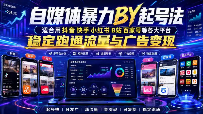自媒体暴力搬运起号法，适合用抖音快手小红书B站百家号等各大平台，稳定跑通流量与广告变现-亿起创业网-副业兼职月入过万-自媒体、引流推广、网赚项目、短视频、技术教程等创业项目资源