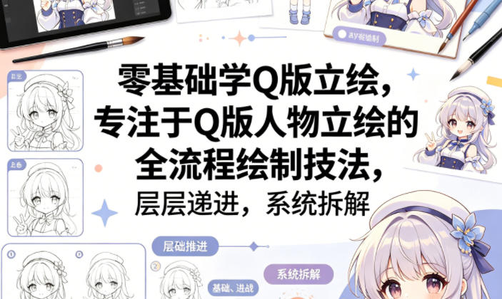 零基础学Q版立绘，专注于Q版人物立绘的全流程绘制技法，层层递进，系统拆解-亿起创业网-副业兼职月入过万-自媒体、引流推广、网赚项目、短视频、技术教程等创业项目资源