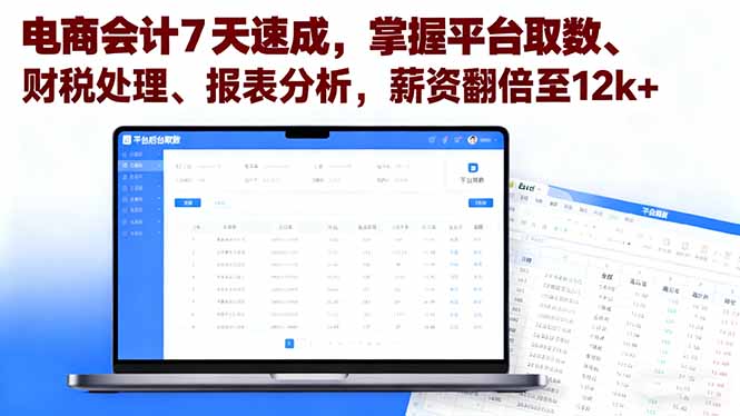 电商会计7天速成,掌握平台取数、财税处理、报表分析,薪资翻倍至12k+-亿佰盟网