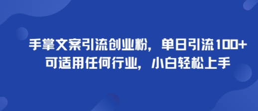 手掌文案引流创业粉,单日引流100+,可适用任何行业,小白轻松上手-亿佰盟网