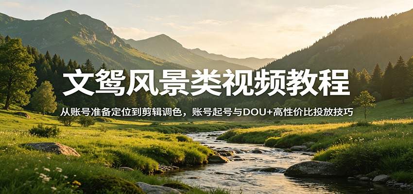 文鸳风景类视频教程：从账号准备定位到剪辑调色，账号起号与DOU+高性价比投放技巧-亿起创业网-副业兼职月入过万-自媒体、引流推广、网赚项目、短视频、技术教程等创业项目资源