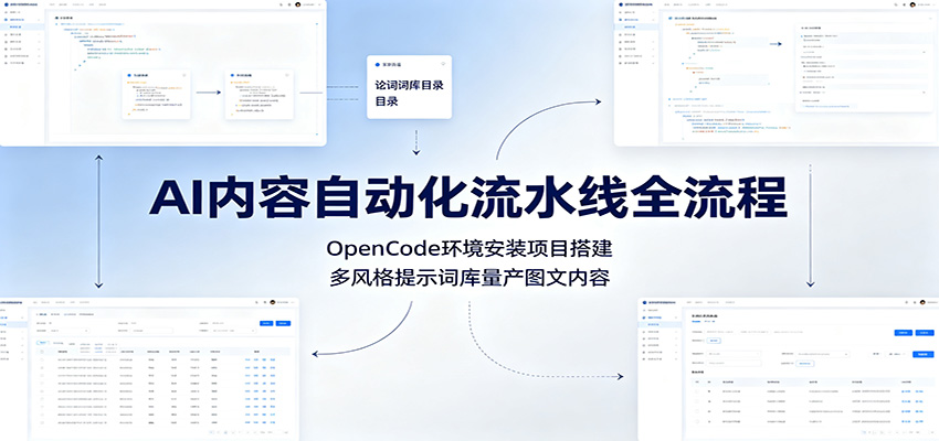 AI内容自动化流水线全流程：OpenCode环境安装项目搭建，多风格提示词库量产图文内容-亿起创业网-副业兼职月入过万-自媒体、引流推广、网赚项目、短视频、技术教程等创业项目资源