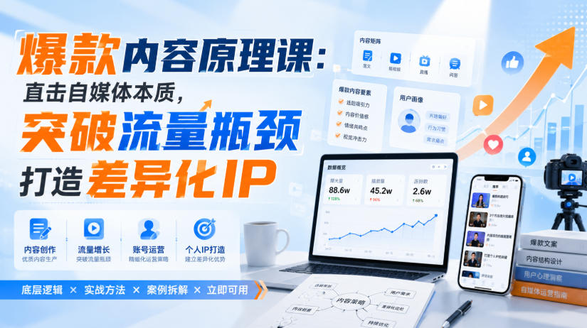 爆款内容原理课：直击自媒体本质，突破流量瓶颈打造差异化IP-亿起创业网-副业兼职月入过万-自媒体、引流推广、网赚项目、短视频、技术教程等创业项目资源