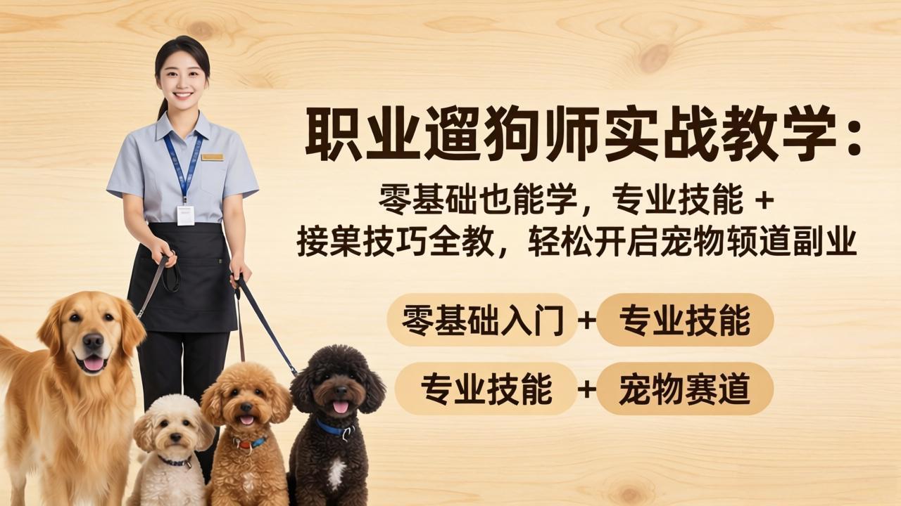 职业遛狗师实战教学：零基础也能学，专业技能 + 接单技巧全教，轻松开启宠物赛道副业-亿起创业网-副业兼职月入过万-自媒体、引流推广、网赚项目、短视频、技术教程等创业项目资源