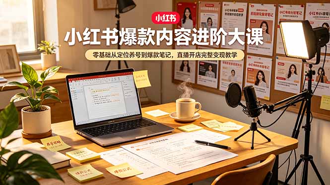 小红书爆款内容进阶大课，零基础从定位养号到爆款笔记，直播开店完整变现教学-亿起创业网-副业兼职月入过万-自媒体、引流推广、网赚项目、短视频、技术教程等创业项目资源