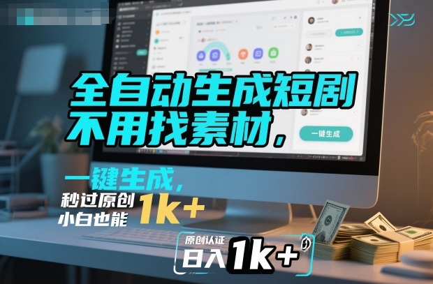 全自动生成短剧，不用找素材，不用剪辑，一键生成，秒过原创，小白也能轻松日入1k+【揭秘】-亿佰盟网