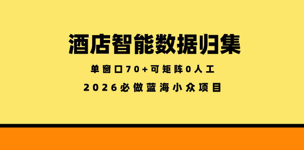 酒店智能数据归集，小众蓝海已经稳定半年之久，单窗口70+零成本矩阵开干【揭秘】-亿起创业网-副业兼职月入过万-自媒体、引流推广、网赚项目、短视频、技术教程等创业项目资源