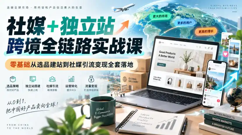 社媒+独立站跨境全链路实战课｜零基础从选品建站到社媒引流变现全套落地-亿起创业网-副业兼职月入过万-自媒体、引流推广、网赚项目、短视频、技术教程等创业项目资源