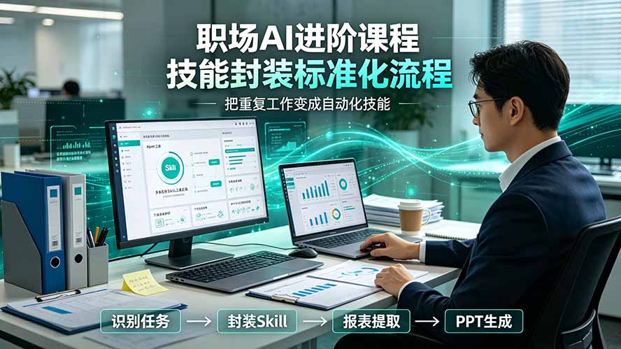 职场AI进阶课程；多类实用Skill工具实操，专属技能封装标准化流程，报表行业报告一键提取核心内容-亿起创业网-副业兼职月入过万-自媒体、引流推广、网赚项目、短视频、技术教程等创业项目资源