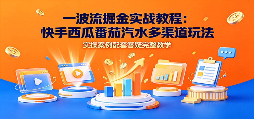 一波流掘金实战教程：快手西瓜番茄汽水多渠道玩法，实操案例配套答疑完整教学-亿起创业网-副业兼职月入过万-自媒体、引流推广、网赚项目、短视频、技术教程等创业项目资源