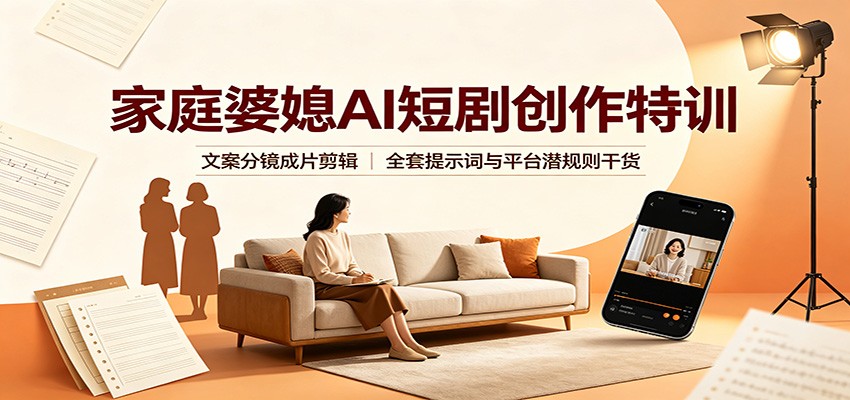 家庭婆媳AI短剧创作特训：文案分镜成片剪辑，全套提示词与平台潜规则干货-亿起创业网-副业兼职月入过万-自媒体、引流推广、网赚项目、短视频、技术教程等创业项目资源