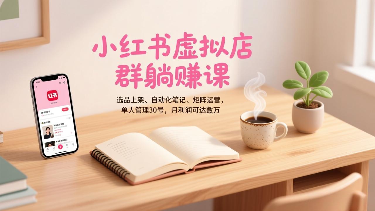 小红书虚拟店群躺赚课，选品上架、自动化笔记、矩阵运营，单人管理30号，月利润可达数万-亿佰盟网
