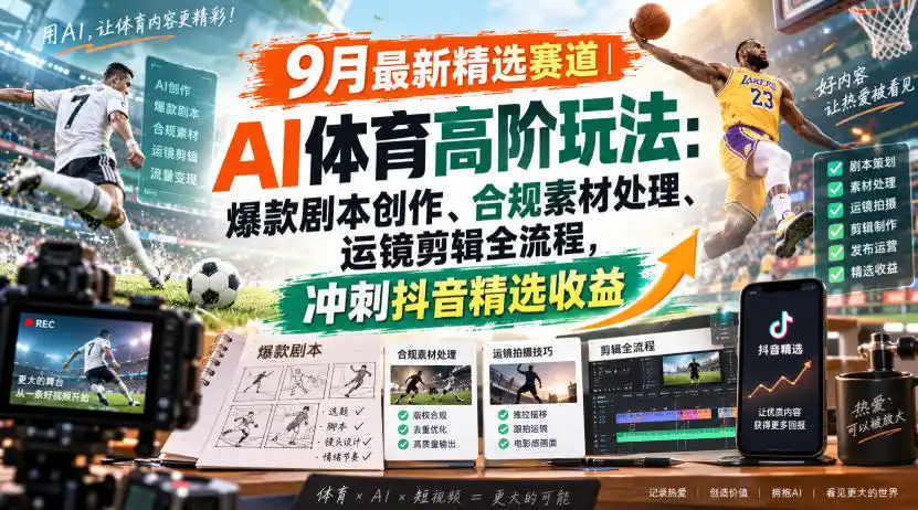 某大佬的9月最新精选赛道之AI体育顶级玩法，爆款剧本创作、版权规避、运镜剪辑全流程，稳拿抖音精选收益-亿起创业网-副业兼职月入过万-自媒体、引流推广、网赚项目、短视频、技术教程等创业项目资源