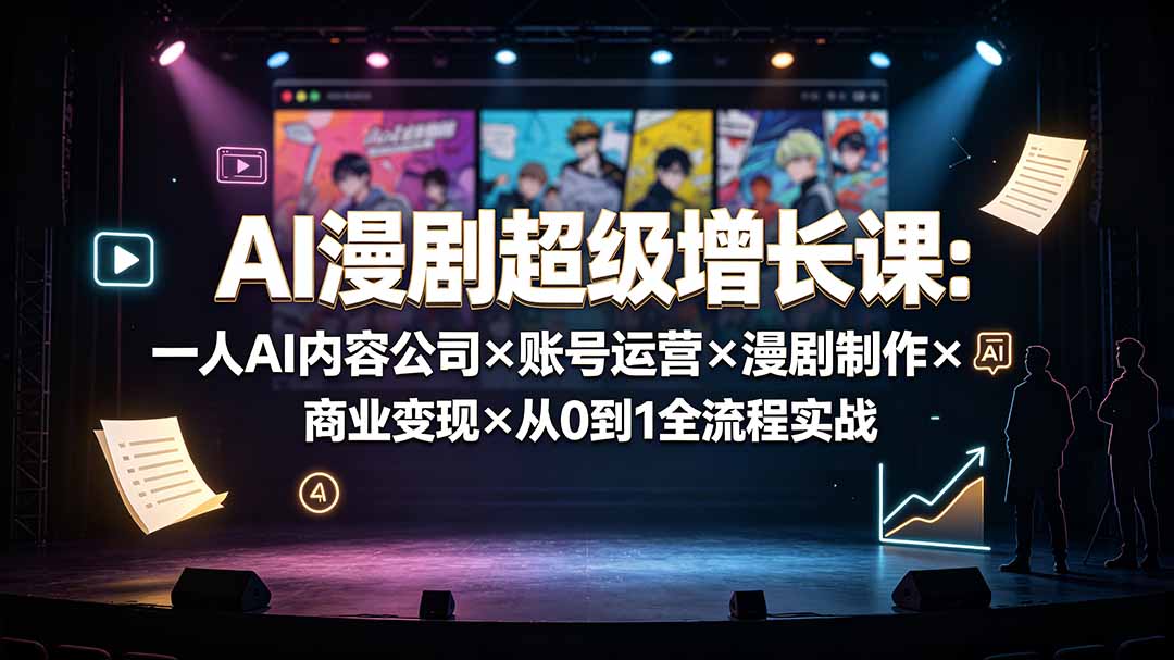 AI漫剧超级增长课：一人AI内容公司×账号运营×漫剧制作×商业变现×从0到1全流程实战-亿起创业网-副业兼职月入过万-自媒体、引流推广、网赚项目、短视频、技术教程等创业项目资源