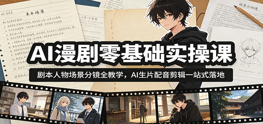 AI漫剧零基础实操课：剧本人物场景分镜全教学，AI生片配音剪辑一站式落地-亿起创业网-副业兼职月入过万-自媒体、引流推广、网赚项目、短视频、技术教程等创业项目资源