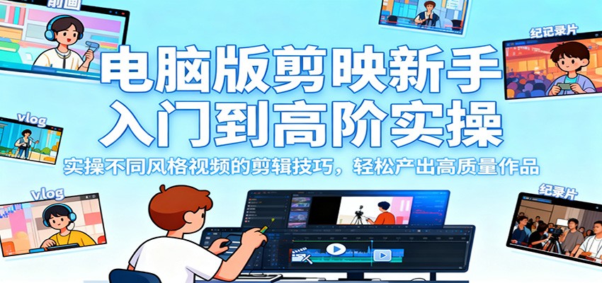 电脑版剪映新手入门到高阶实操，实操不同风格视频的剪辑技巧，轻松产出高质量作品-亿佰盟网
