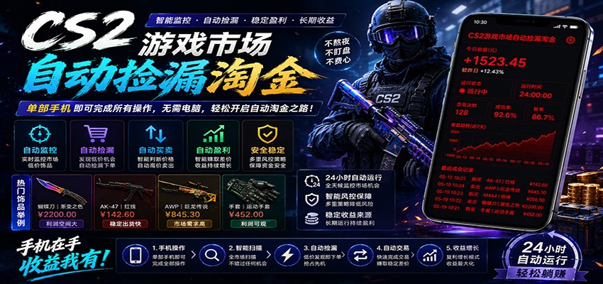 CSGO挂机捡漏项目通过利用游戏饰品交易机制，结合薄凉软件辅助捡漏，实现盈利-亿起创业网-副业兼职月入过万-自媒体、引流推广、网赚项目、短视频、技术教程等创业项目资源
