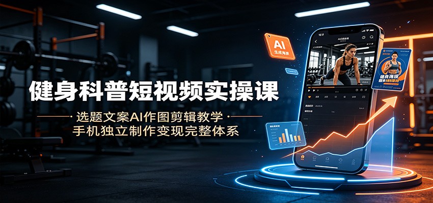 健身科普短视频实操课：选题文案AI作图剪辑教学，手机独立制作变现完整体系-亿起创业网-副业兼职月入过万-自媒体、引流推广、网赚项目、短视频、技术教程等创业项目资源