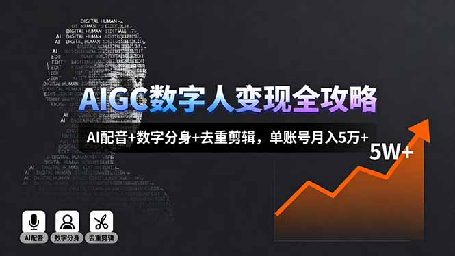 AIGC数字人变现全攻略,AI配音+数字分身+去重剪辑,单账号月入5万+-亿佰盟网