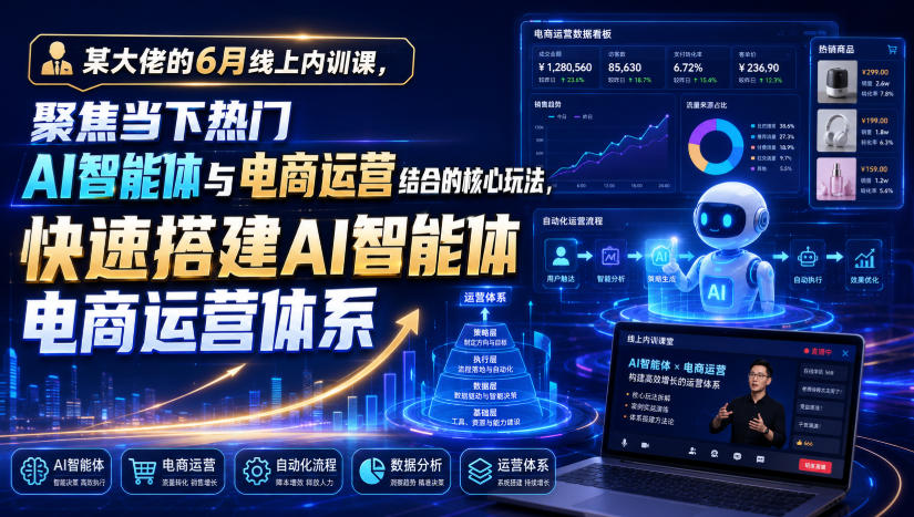 某大佬的6月线上内训课，聚焦当下热门AI智能体与电商运营结合的核心玩法，快速搭建AI智能体电商运营体系-亿起创业网-副业兼职月入过万-自媒体、引流推广、网赚项目、短视频、技术教程等创业项目资源