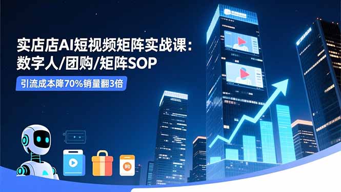 实体店AI短视频矩阵实战课：数字人/团购/矩阵SOP，引流成本降70%销量翻3倍-亿佰盟网