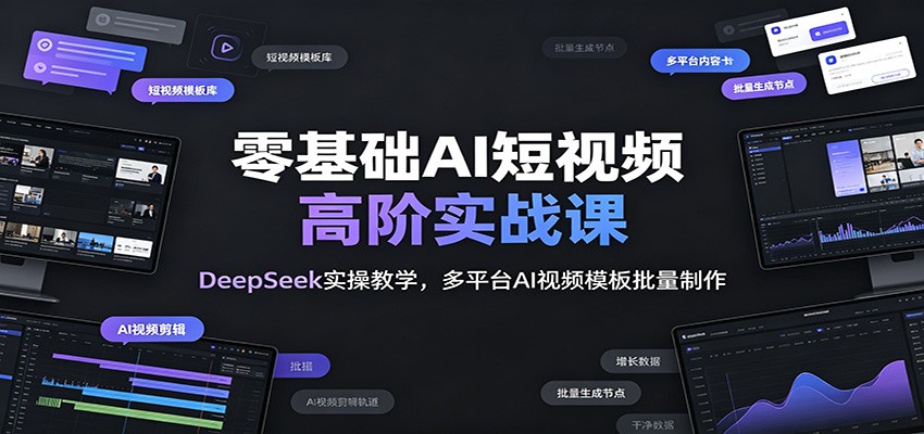 零基础AI短视频高阶实战课：DeepSeek实操教学，多平台AI视频模板批量制作-亿起创业网-副业兼职月入过万-自媒体、引流推广、网赚项目、短视频、技术教程等创业项目资源