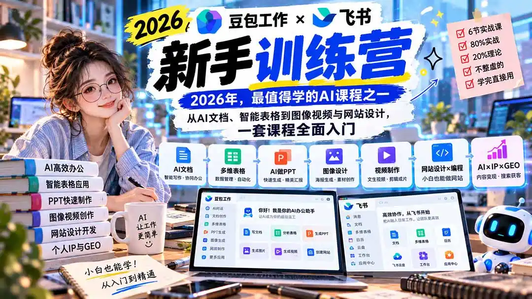 2026豆包工作+飞书新手训练营-9月新课：从AI文档、智能表格到图像视频与网站设计，一套课程全面入门-亿起创业网-副业兼职月入过万-自媒体、引流推广、网赚项目、短视频、技术教程等创业项目资源