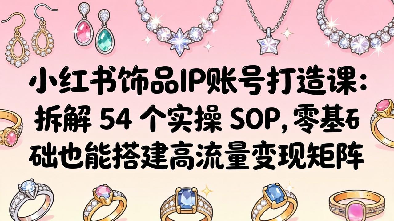 小红书饰品IP账号打造课：拆解 54 个实操 SOP，零基础也能搭建高流量变现矩阵-亿起创业网-副业兼职月入过万-自媒体、引流推广、网赚项目、短视频、技术教程等创业项目资源