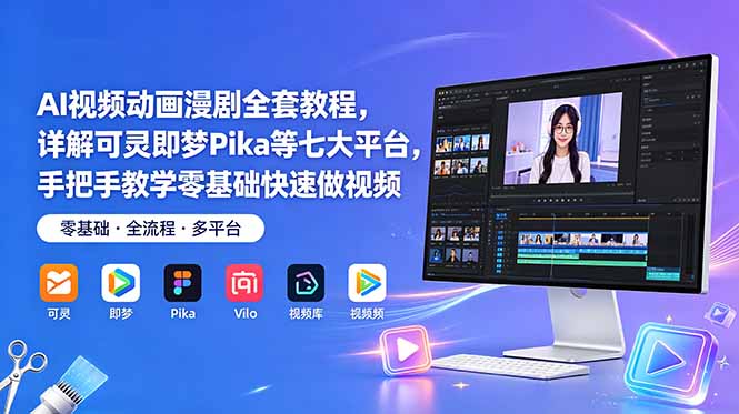 AI视频动画漫剧全套教程，详解可灵即梦Pika等七大平台，手把手教学零基础快速做视频-亿起创业网-副业兼职月入过万-自媒体、引流推广、网赚项目、短视频、技术教程等创业项目资源