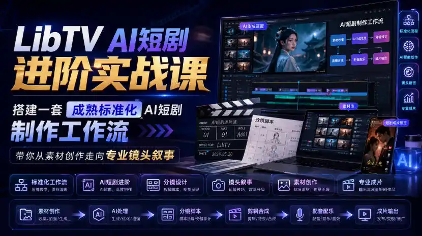 LibTV AI短剧进阶实战课，搭建一套成熟标准化AI短剧制作工作流，带你从素材创作走向专业镜头叙事-亿起创业网-副业兼职月入过万-自媒体、引流推广、网赚项目、短视频、技术教程等创业项目资源