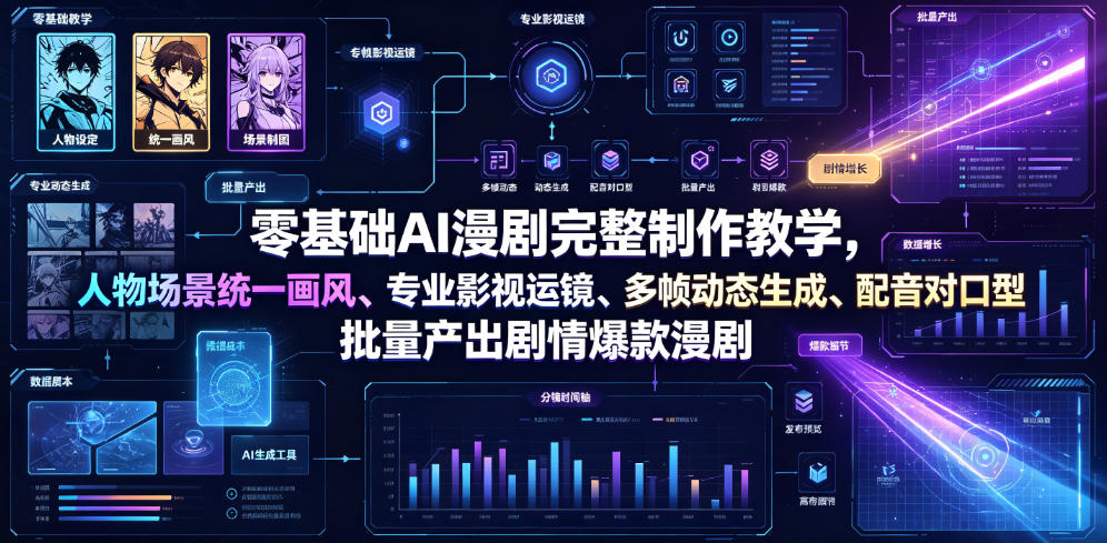 零基础AI漫剧完整制作教学，人物场景统一画风、专业影视运镜、多帧动态生成、配音对口型，批量产出剧情爆款漫剧-亿起创业网-副业兼职月入过万-自媒体、引流推广、网赚项目、短视频、技术教程等创业项目资源